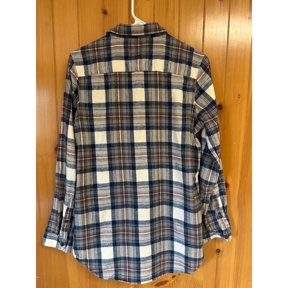LL Bean Relaxed Fit Flannel Shirt Womens XS Blue Cream Brown Plaid 508276 - Picture 2 of 8